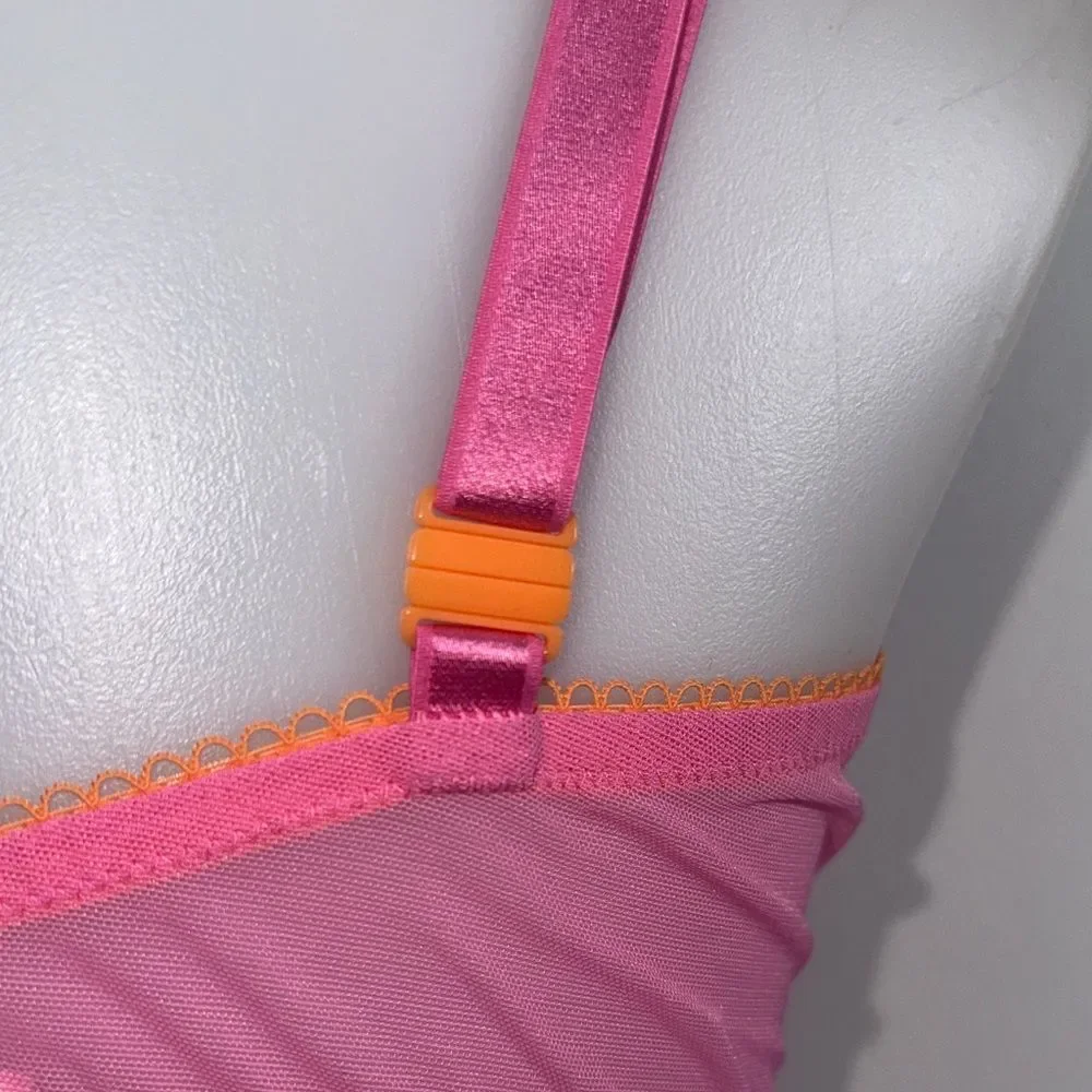 Victoria's Secret Pink and Orange Lace Bra Sz 38DD NWT